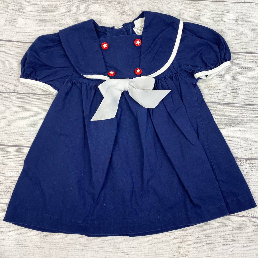 Vintage Pretty as a Picture Toddler Girls Sailor Nautical Navy Dress 3T